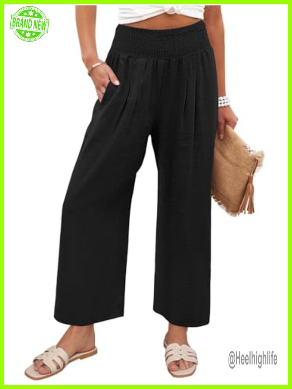 Wide Leg High Waisted Palazzo Pants Flowy Beach Lounge Trousers Pockets